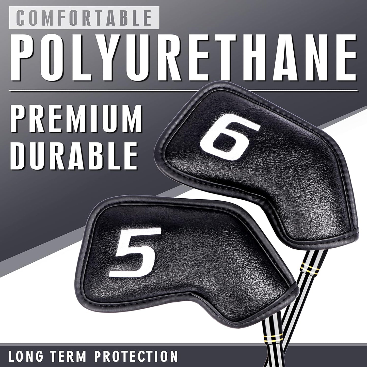 CHAMPKEY Premium Golf Club Covers for Men 12 Pack - Comfortable Polyurethane Golf Iron Covers - Ideal Golf Head Covers for Clubs