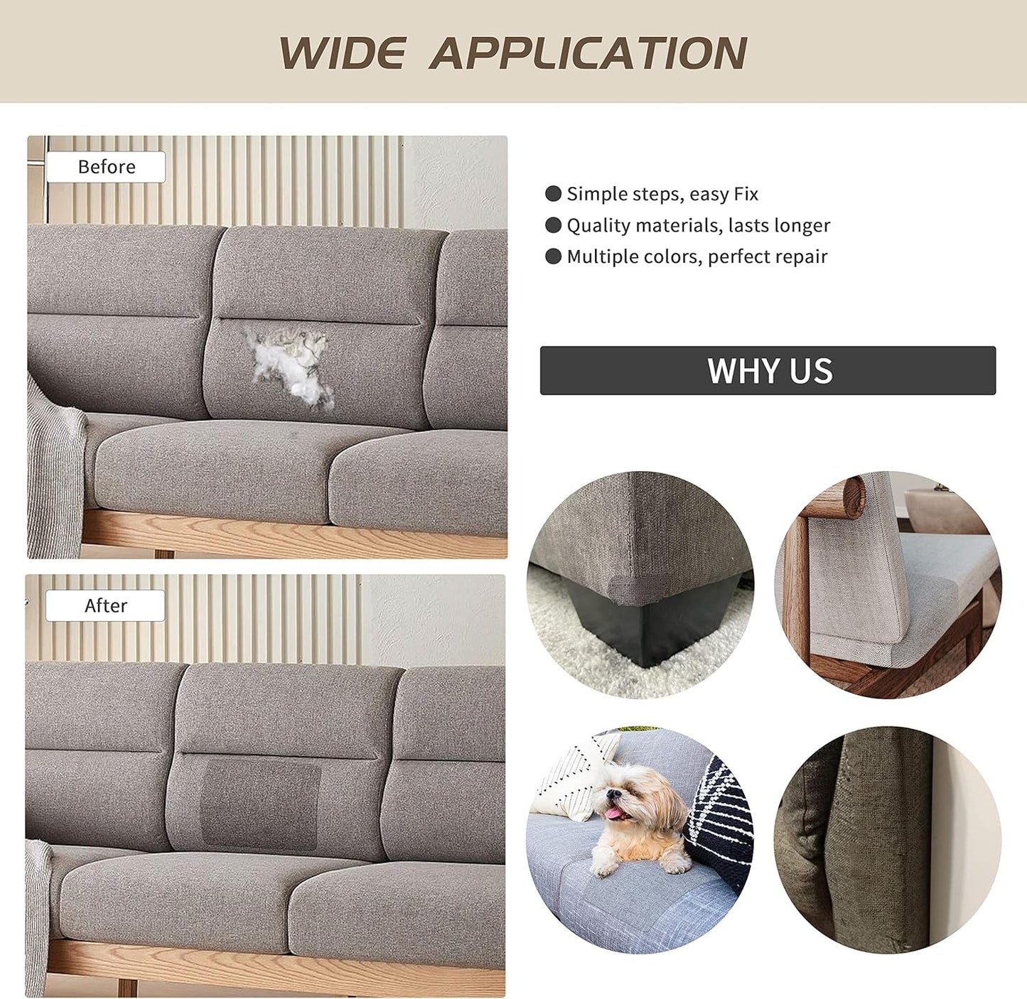 KING MOUNTAIN Fine Linen Repair Patches, Self-Adhesive Linen Fabric Patches, 8X11 inch Extra Size, Multi Color, Can be Used for Linen Sofa Repair and Linen Clothes Repair(Beige,8" x 11")