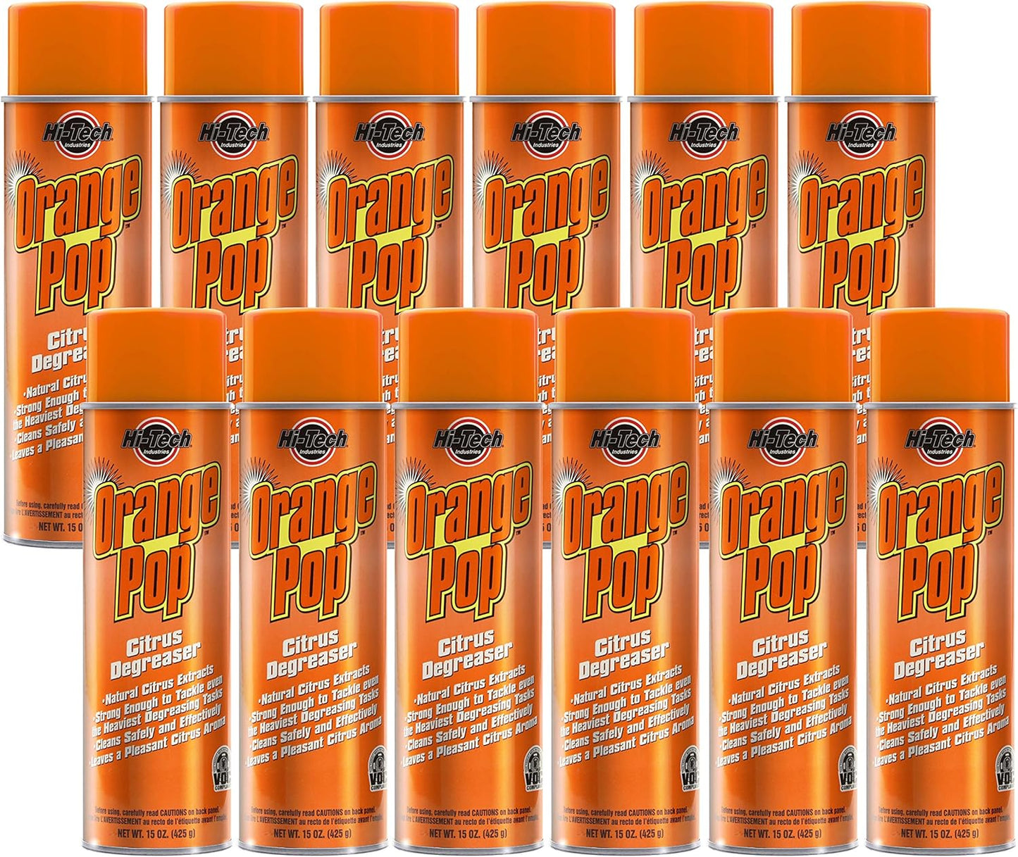 HI-TECH Orange Pop Foaming Citrus Cleaner Degreaser – Heavy Duty Multi-Surface Spray with D-Limonene – Industrial Strength – 12 Pack – Pleasant Citrus Scent