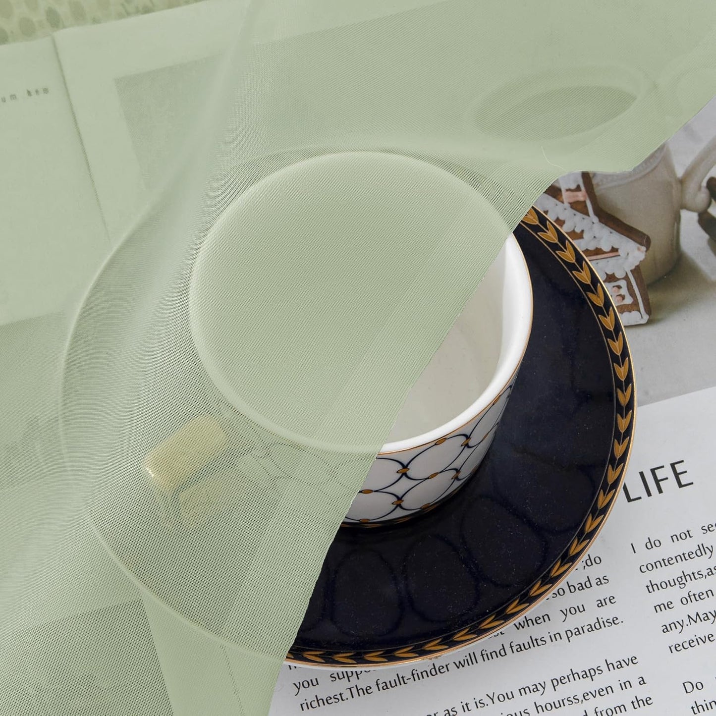 Chyhomenyc Light Green Sheer Valances for Windows 2 Pack, Small Window Curtains for Living Room Bathroom Cafe Laundry Basement, Modern Top Dual Rod Pocket Voile Curtain, 42W x 14L inches