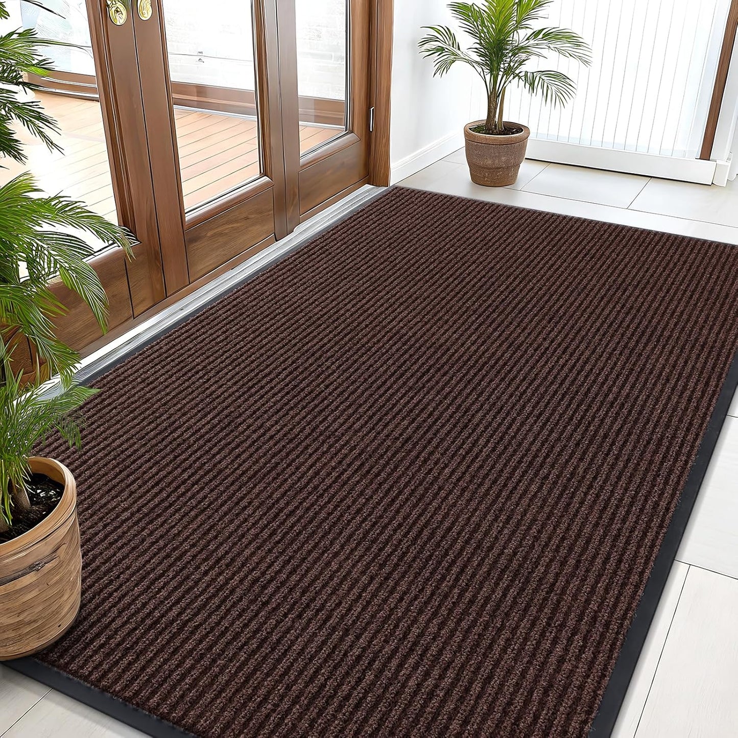 OLANLY Front Door Mat Indoor Outdoor Entrance, Waterproof Heavy Duty Doormat, Fade Resistant, Low Profile, Easy Clean Patio Porch Welcome Floor Mats for Entry, 59x35, Brown