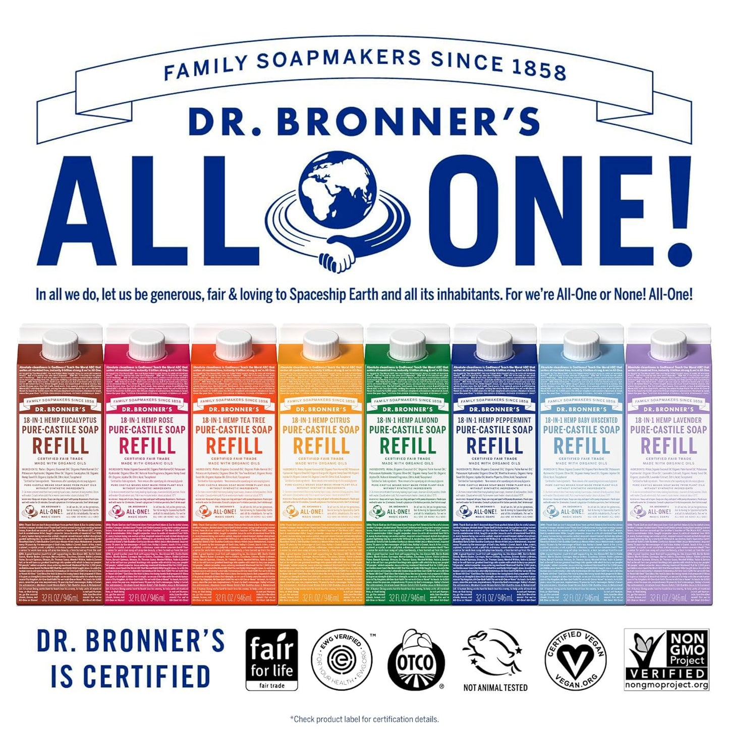 Dr. Bronner's Magic Soap-Pure-Castile Liquid Refill (Lavender, 32 ounce, 2-Pack) - Made with Regenerative Organic Certified Oils, For Body, Hair, Laundry, Pets & Dishes, Concentrated, Vegan, Non-GMO