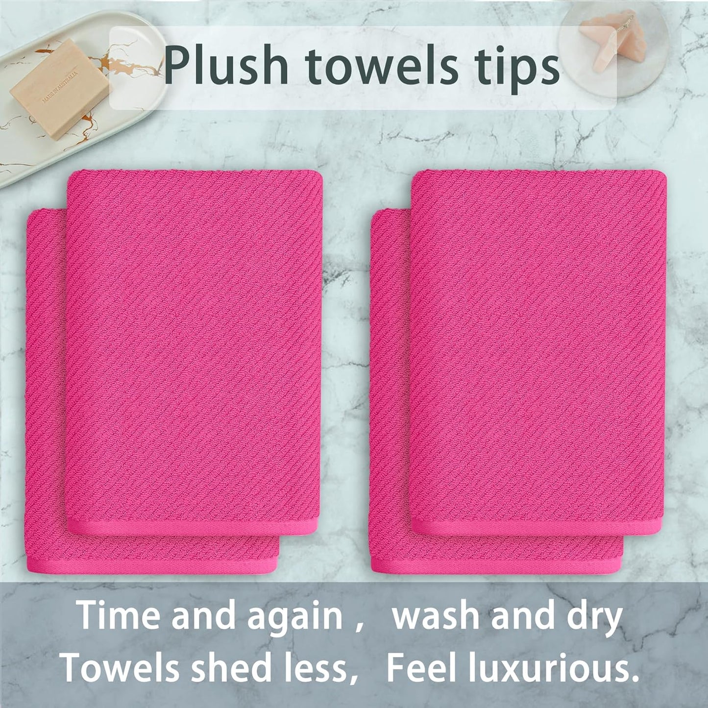 Hot Pink Bath Towels (4PC Large, 30"x56") - 100% Cotton | Quick Dry | Light Weight | Thick | Soft | Absorbent, Luxury Shower Towels with Hanging Loops, Towel Gift Set, Hot Pink Bathroom Accessories