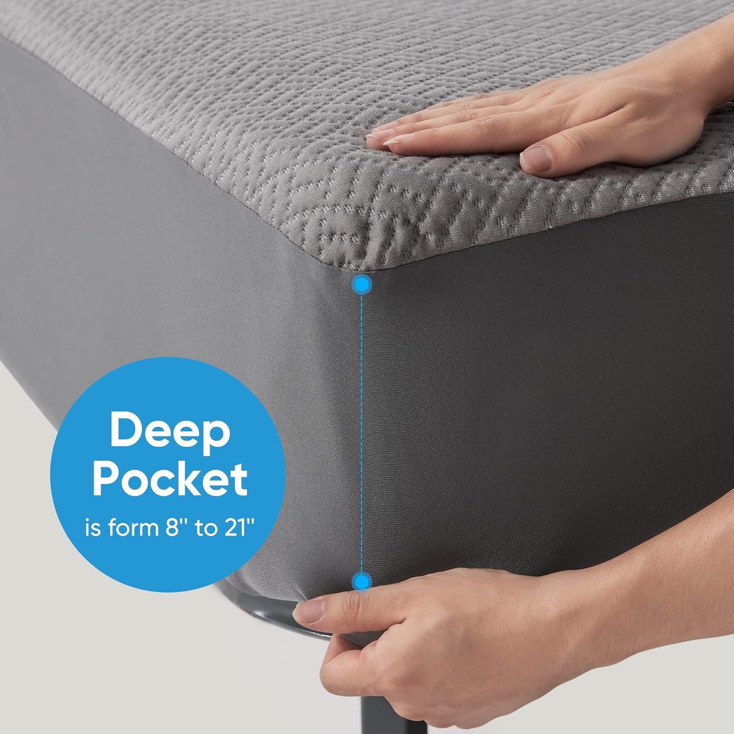 Hanherry 100% Waterproof Queen Size Mattress Protector, Grey, Rayon Made from Bamboo Terry Surface, 3D Air Fabric, 16 inch Deep Pocket, Cooling, Noiseless, Smooth, Breathable, Fits 21 inches