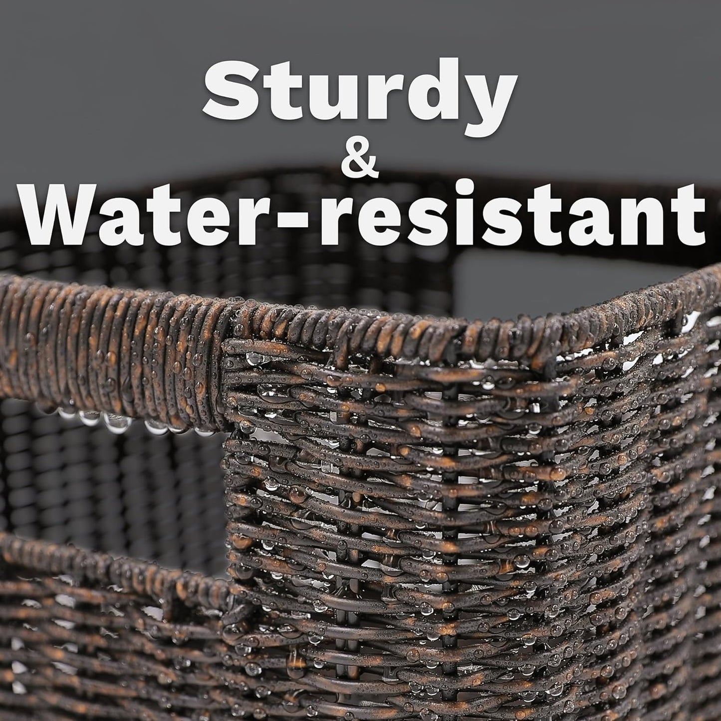 myHomeBody Wicker Storage Basket, Storage Cubes, Woven Baskets for Organizing, Resin Wicker Set of 3, Rustic Brown