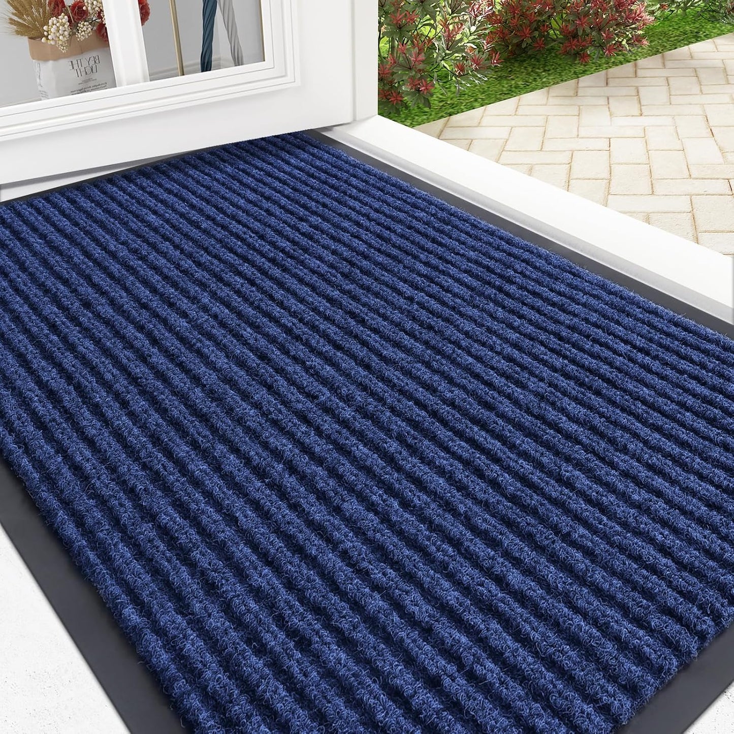 OLANLY Front Door Mat Indoor Outdoor Entrance, Waterproof Heavy Duty Doormat, Fade Resistant, Low Profile, Easy Clean Patio Porch Welcome Floor Mats for Entry, 36x24, Blue