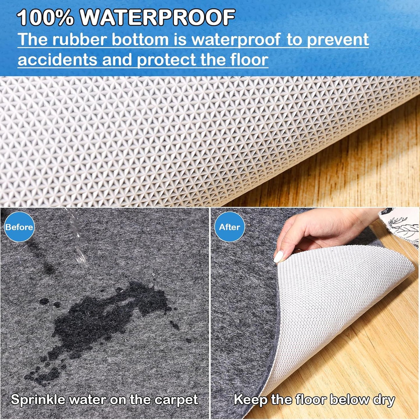 Non-Slip Rug Pads 1/4” Thick, 2x8Ft Waterproof Rugs Non Skid Rug Pad for All Floors and Finishes Durable Hardwood Floor Protective Felt Keeps Rugs in Place, Safe and Secure