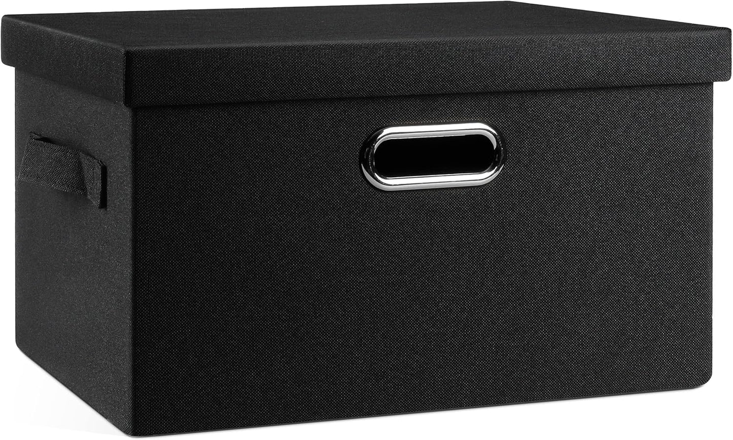 Medium 15" 21 Quart Collapsible Stackable Storage Bins with Lids, 1 Pack Black Foldable Fabric Closet Storage Boxes with Lids, 4 Handles Heavy-duty Linen Cube Baskets for Bedroom