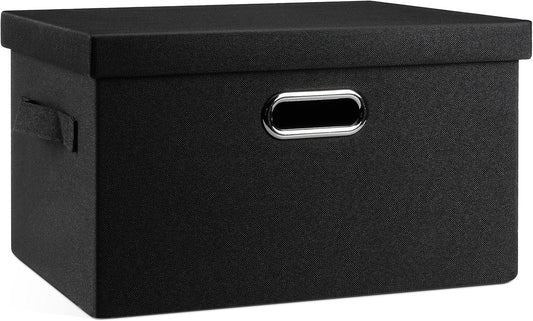 Medium 15" 21 Quart Collapsible Stackable Storage Bins with Lids, 1 Pack Black Foldable Fabric Closet Storage Boxes with Lids, 4 Handles Heavy-duty Linen Cube Baskets for Bedroom