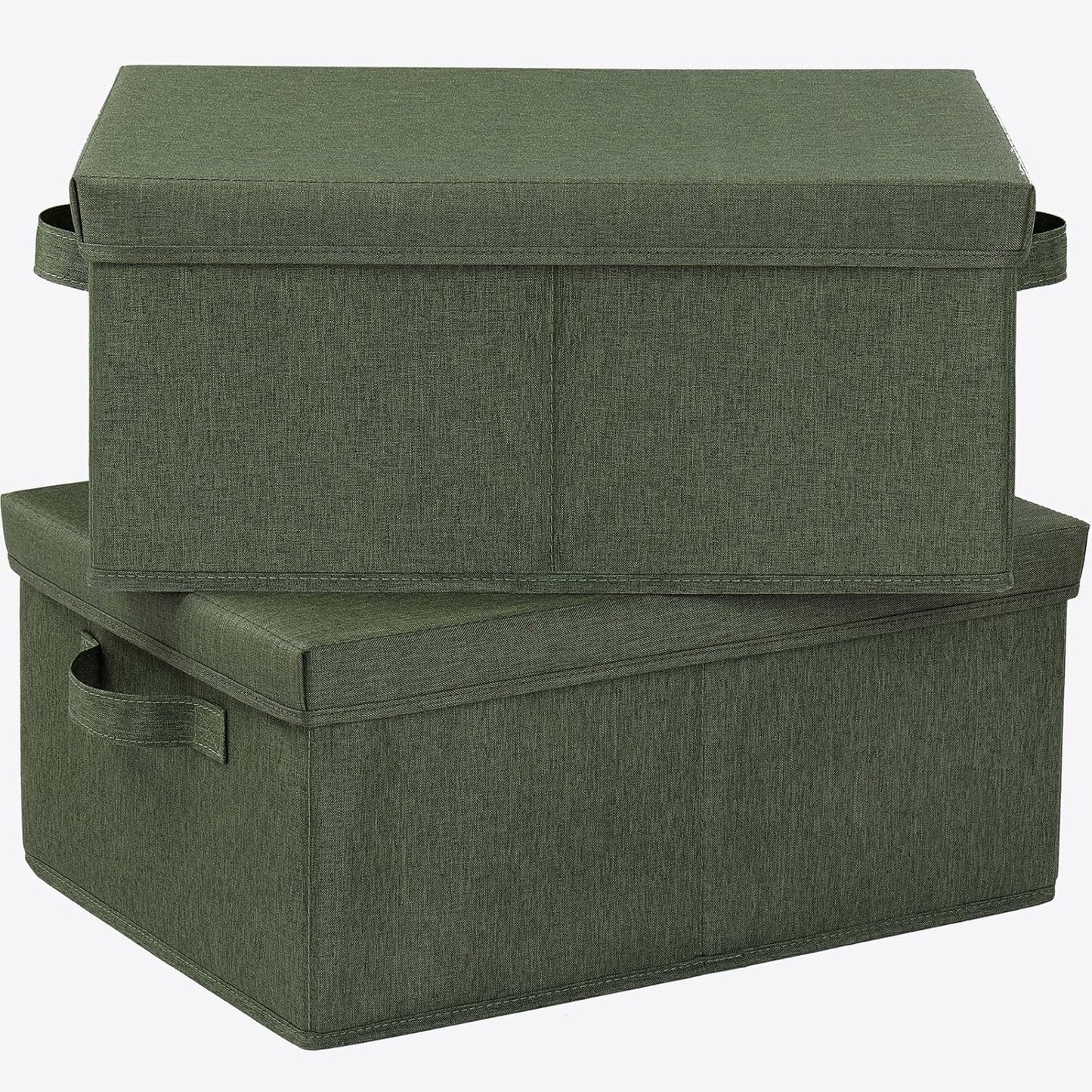 HOONEX Storage Bins with Lids for Organizing, Pack of 2, Storage Boxes with 2 Carrying Handles and Sturdy Heavy Cardboard, 16.5" L x 11.8" W x 7.5" H for Shoes, Books, Clothes, Olive