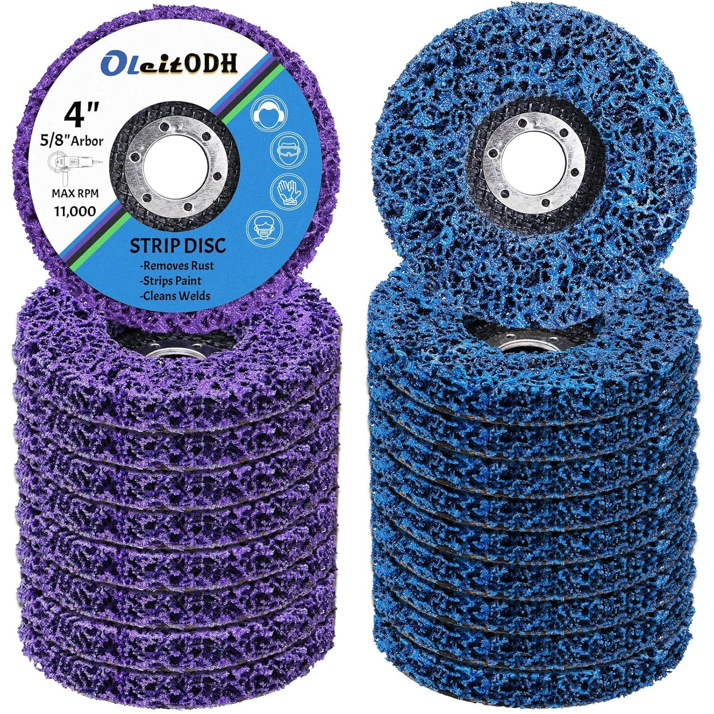20 Pcs 4" x 5/8" Strip Discs Bulk, Paint Stripping and Rust Removal Wheels for Angle Grinders, Abrasive Grinding Discs for Metal, Wood, and Fiberglass, Blue+ Purple