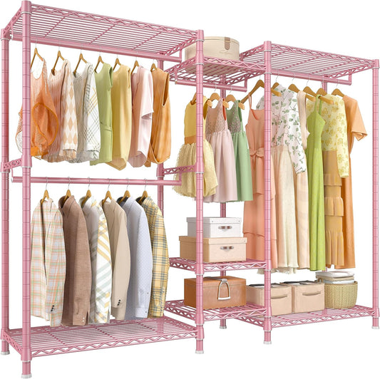 Raybee Clothing Racks for Hanging Clothes Heavy Duty Clothes Rack Load 750LBS clothes rack, 77" H x 70.5" W x 13.8" D, Pink