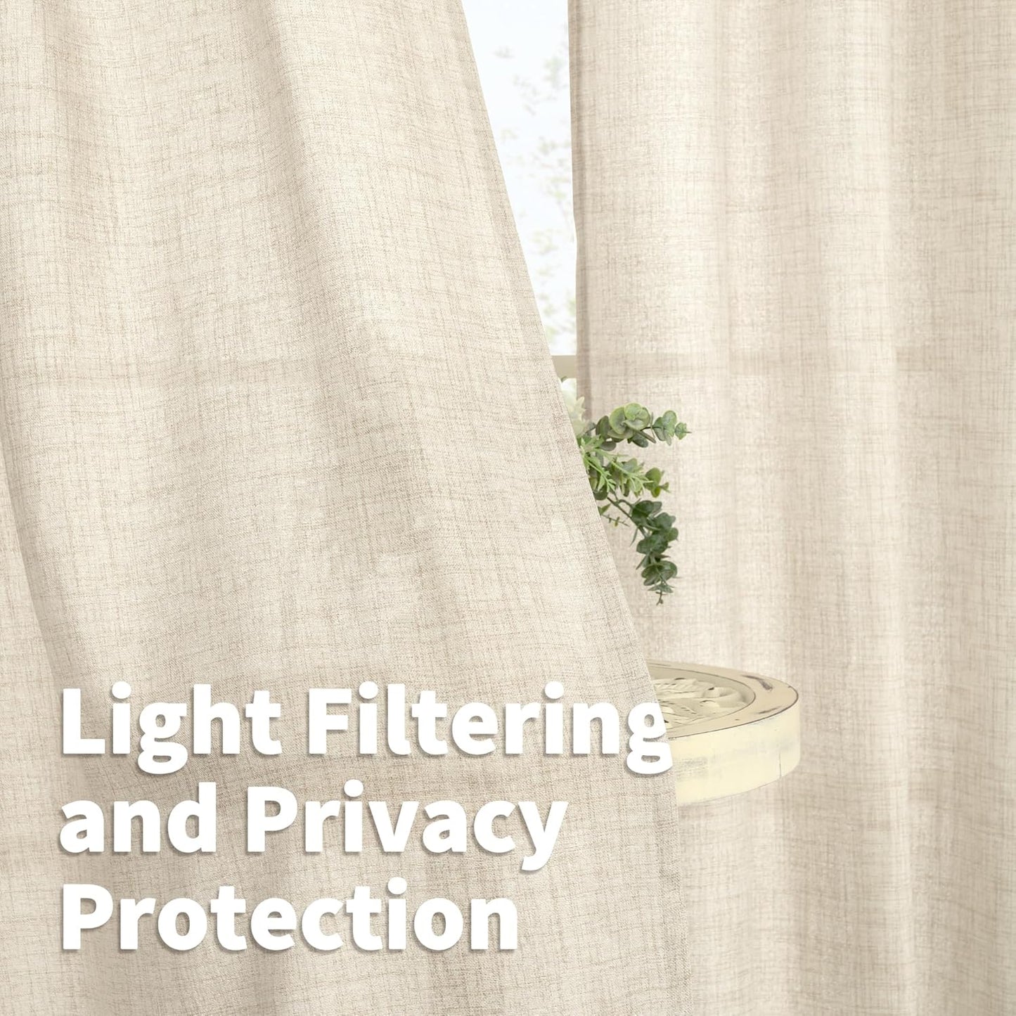 YoungsTex Boho Linen Curtains 63 Inch Length 2 Panels for Living Room - Cream Semi Sheer Window Drapes Light Filtering with Back Tab Rod Pocket Rustic for Country Bedroom, 52 X 63 Inch