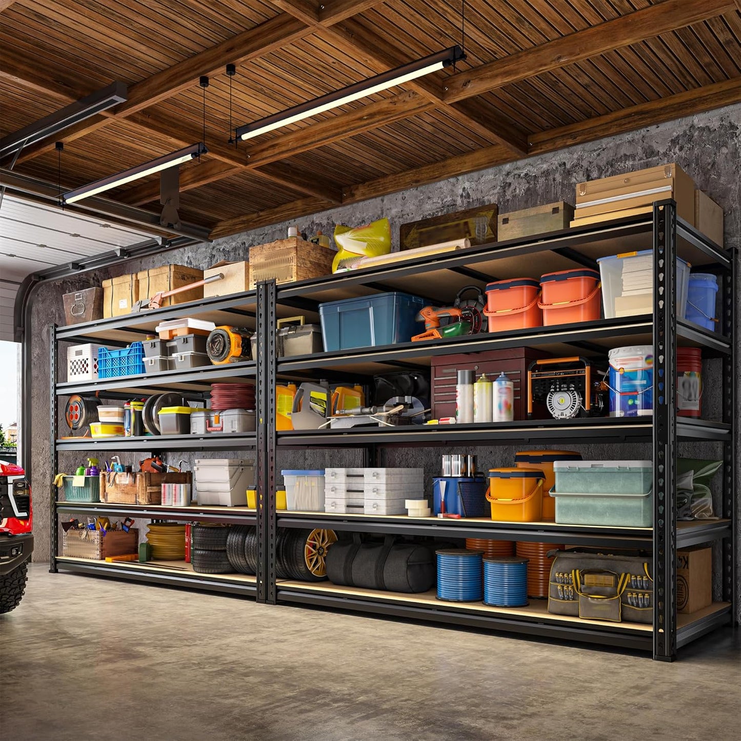 59.8"W Garage Shelving 72"H Storage Shelves 2750LBS Metal Shelving Heavy Duty Garage Shelves Adjustable 5 Tier Metal Shelf for Basement Warehouse Pantry Supermarket 59.8"W x 24"D x 72"H