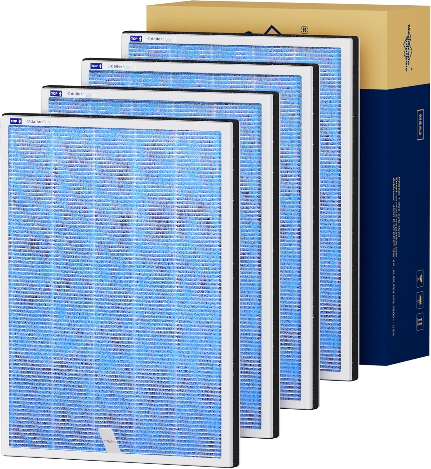 Membrane Solutions MSA3/MSA3S Genuine Original Air Purifier Filter Replacement 4 Pack, Upgraded 4-in-1 H13 True HEPA Filter with OdallerPure Technology,
