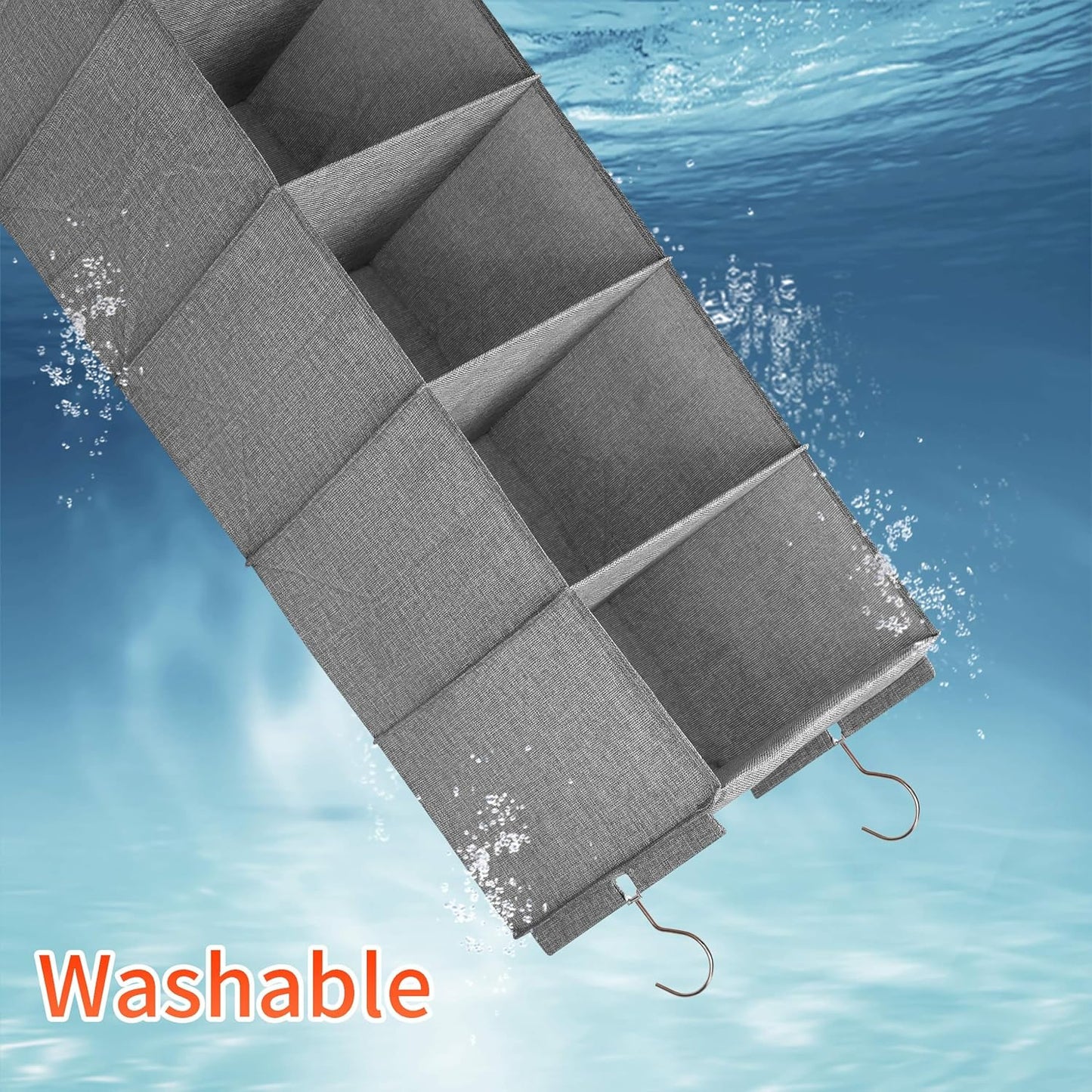 Large Hanging Sweater Organizer for Closet,Collapsible 6-Shelf Hanging Closet Shelves with Drawers, Washable (Grey-6 Shelf-2 d)