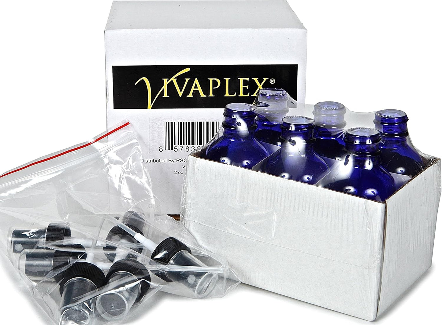 Vivaplex 6, Cobalt Blue, 2 oz Glass Bottles, with Black Fine Mist Sprayers