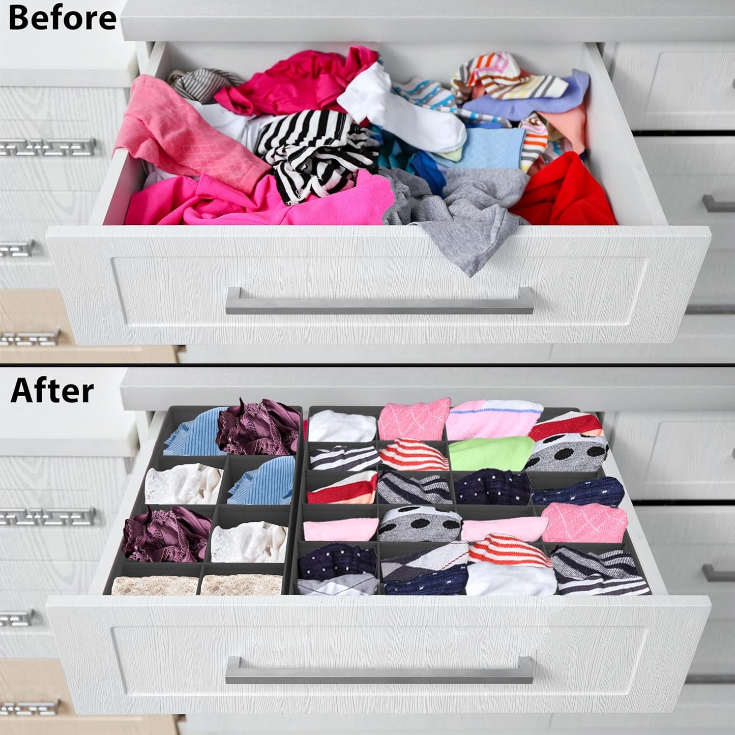 Simple Houseware 4-Pack Drawer Organizer Set - Closet Dividers for Underwear, Socks, Bras, Scarves, Ties - Foldable Non-Woven Storage Boxes, Dark Gray