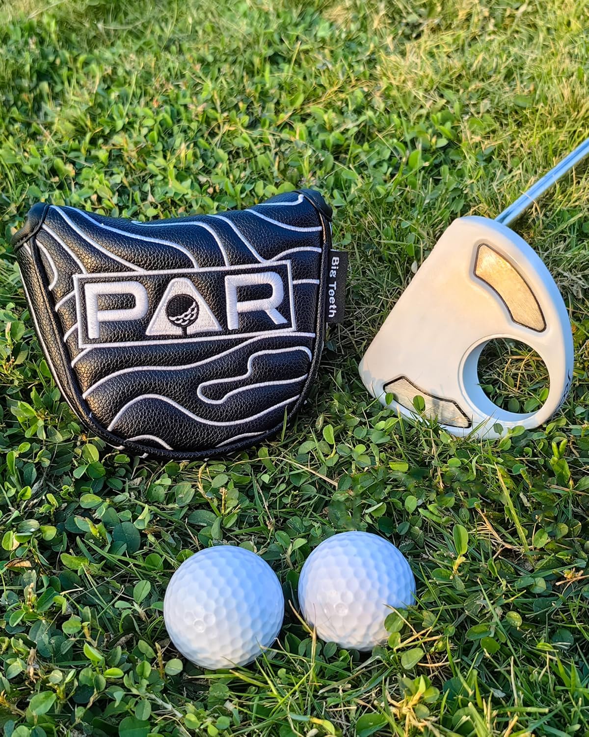 Big Teeth Golf Club Covers Full Set Driver Headcover Fairway Wood Hybrid Golf Club Iron Head Covers, Topographic Edition Putter Cover Leather Golf Head Covers Pure Black, Gifts for Men