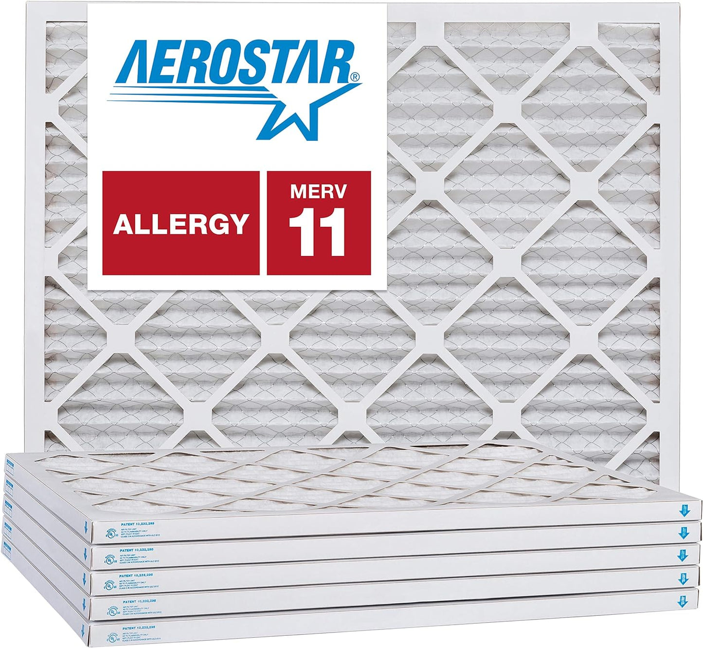 Aerostar 10x14x1 MERV 11-6 Count - Pleated Furnace & Air Conditioner Filters - Removes Dust, Cold & Flu Germs, Lint, Mold, Pet Dander, Allergy-Causing Pollen, Smog & Smoke