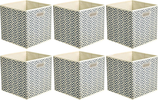 Amazon Basics Collapsible Cube Storage Organizer Bins, 6-Pack, 10.5 x 10.5 x 11 inches, Chevron Grey