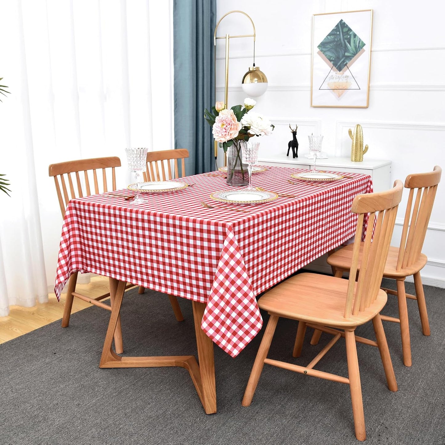 Classic Gingham Tablecloth Fabric - Oblong 58x120 Water Resistant Chequered Pattern Table Cloth for Indoor/Outdoor Use - Tabletop Cover for Birthday, Picnics, Gardens, and Parties