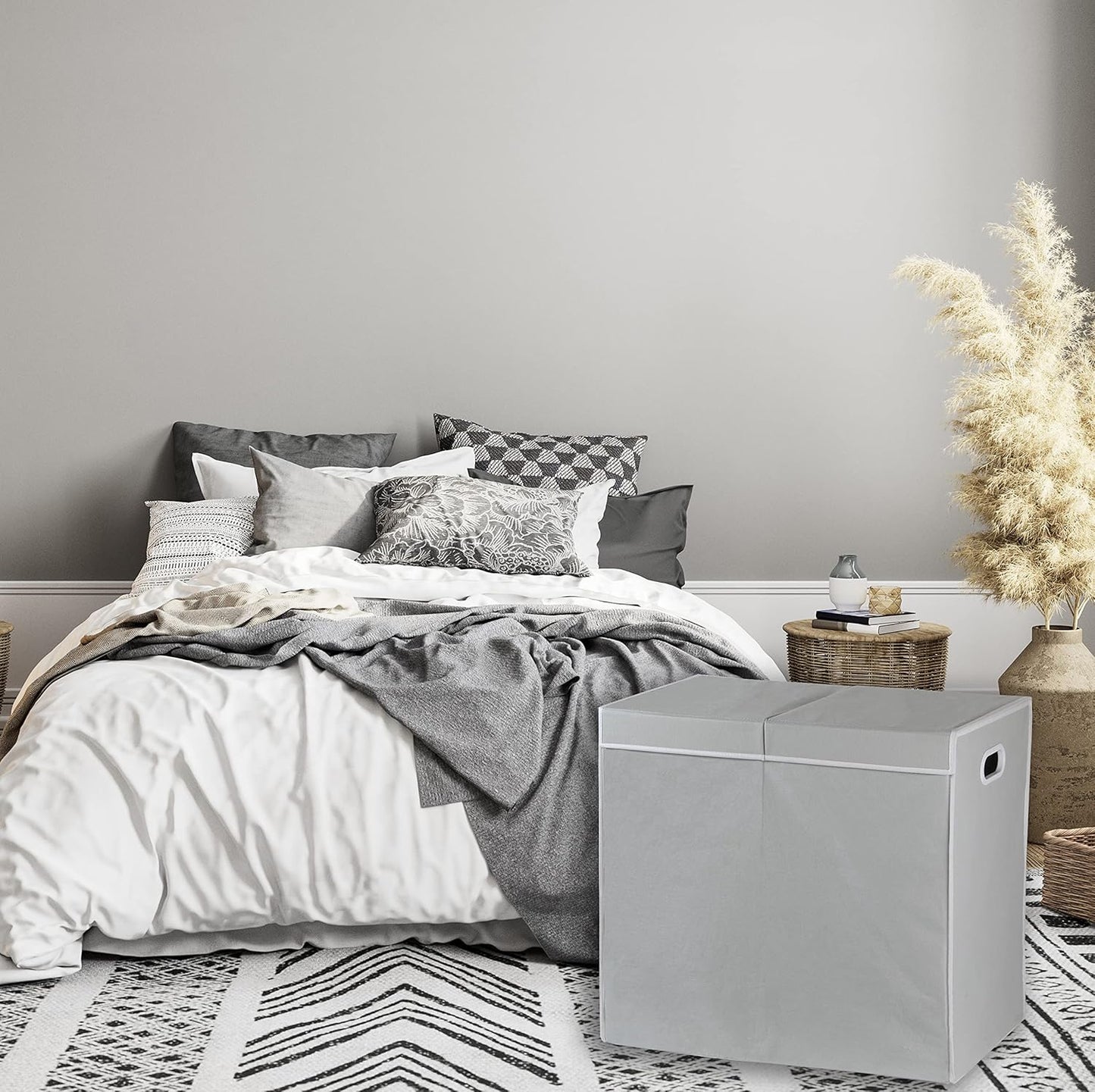 Simple Houseware Double Laundry Hamper with Lid and Removable Bags, Grey