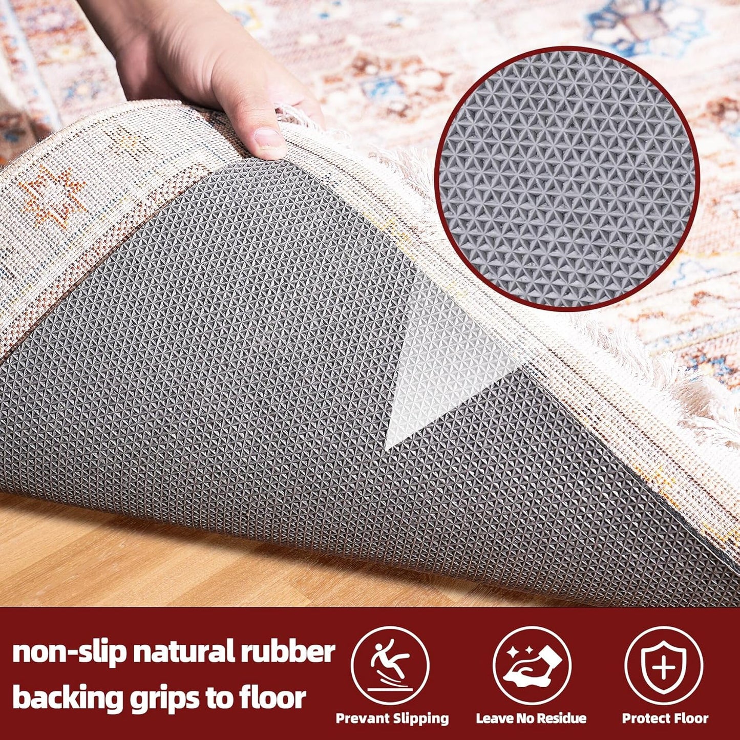 BAGAIL Felt and Natural Rubber Backing Rug Pads 1/8” Thick, 6 x 9 Ft Non Slip Rug Gripper Keep Rugs in Place, Under Area Rug Protective Cushioned Pads, Carpet Runners, Hardwood Floors Protection