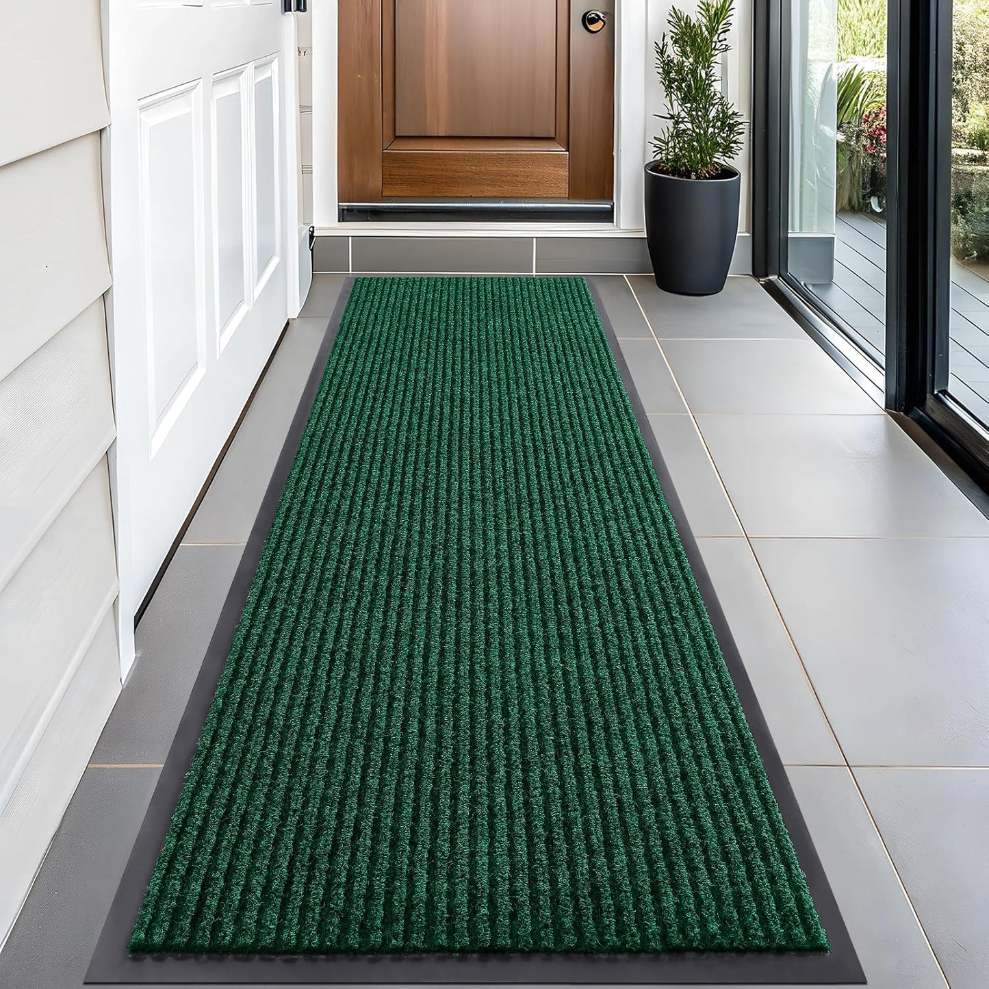 OLANLY Front Door Mat Indoor Outdoor Entrance, Waterproof Heavy Duty Doormat, Fade Resistant, Low Profile, Easy Clean Patio Porch Welcome Floor Mats for Entry, 59x20, Green