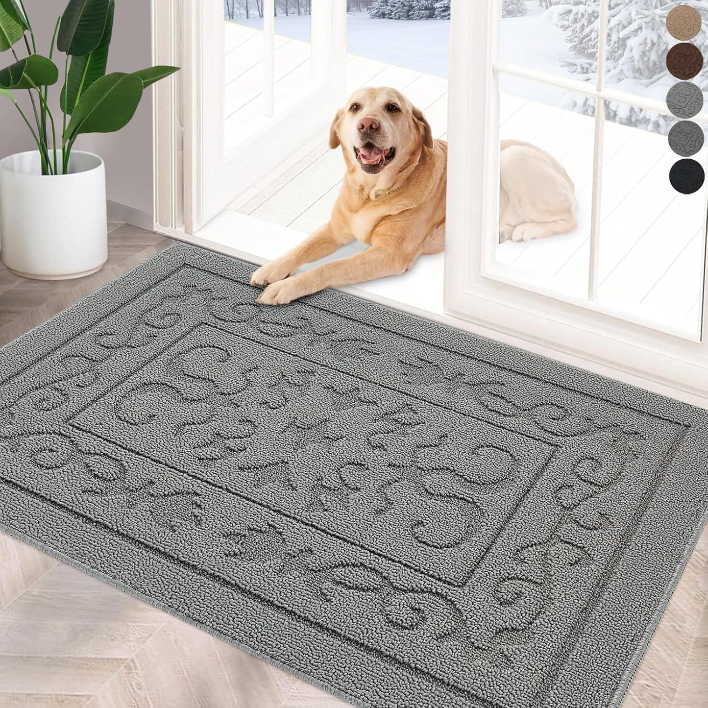 FONEYI Indoor Door Mat 24" x 36", Dirt Trapper Door Mats Non-Slip Entryway Rugs Washable, Absorbent Resist Dirt Welcome Mat, Low Profile Inside Floor Mats for Front Back Door and Entryway, Light Grey