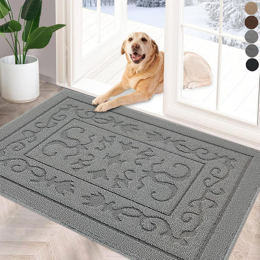 FONEYI Indoor Door Mat 24" x 36", Dirt Trapper Door Mats Non-Slip Entryway Rugs Washable, Absorbent Resist Dirt Welcome Mat, Low Profile Inside Floor Mats for Front Back Door and Entryway, Light Grey
