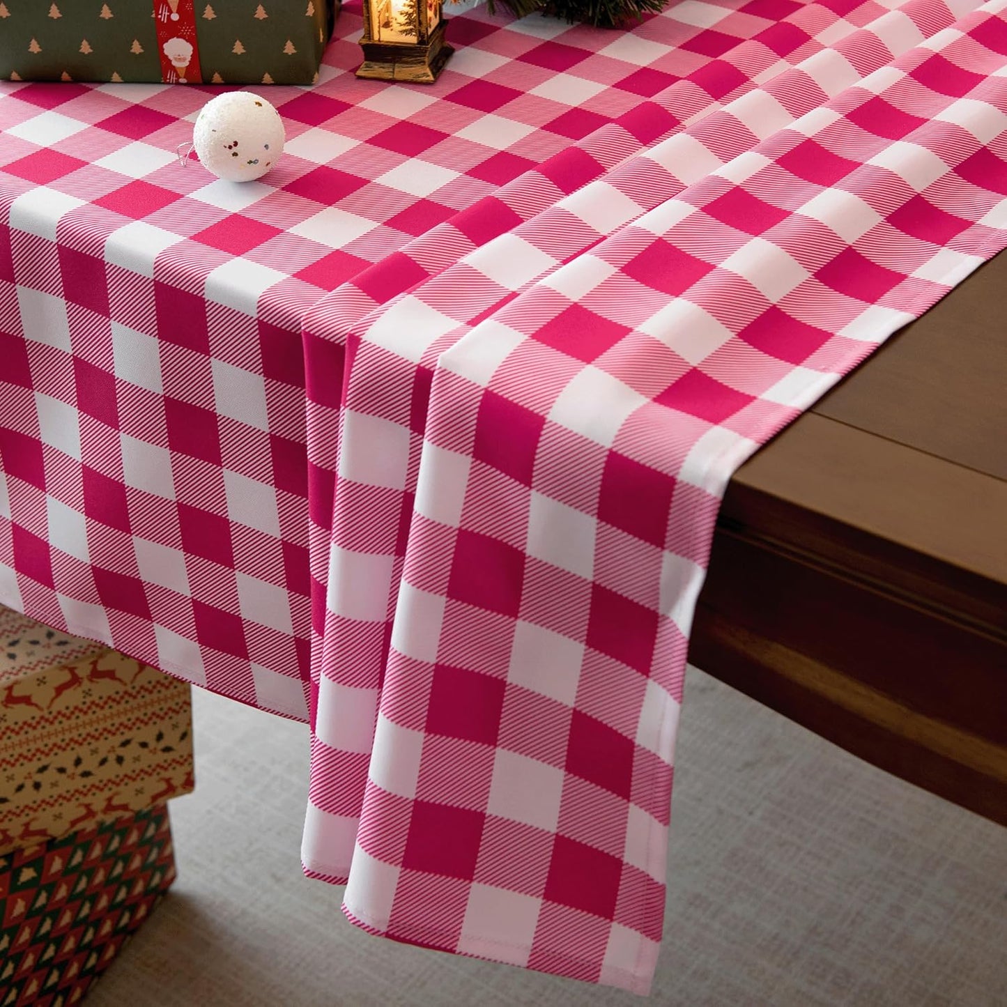 Waterproof Gingham Tablecloth Fabric - Oblong 52x70 Inch Classic Buffalo Tartan Valentines Table Cloth for Outdoor Use - Valentine's Tabletop Cover Perfect for Dinner, BBQs, and Parties