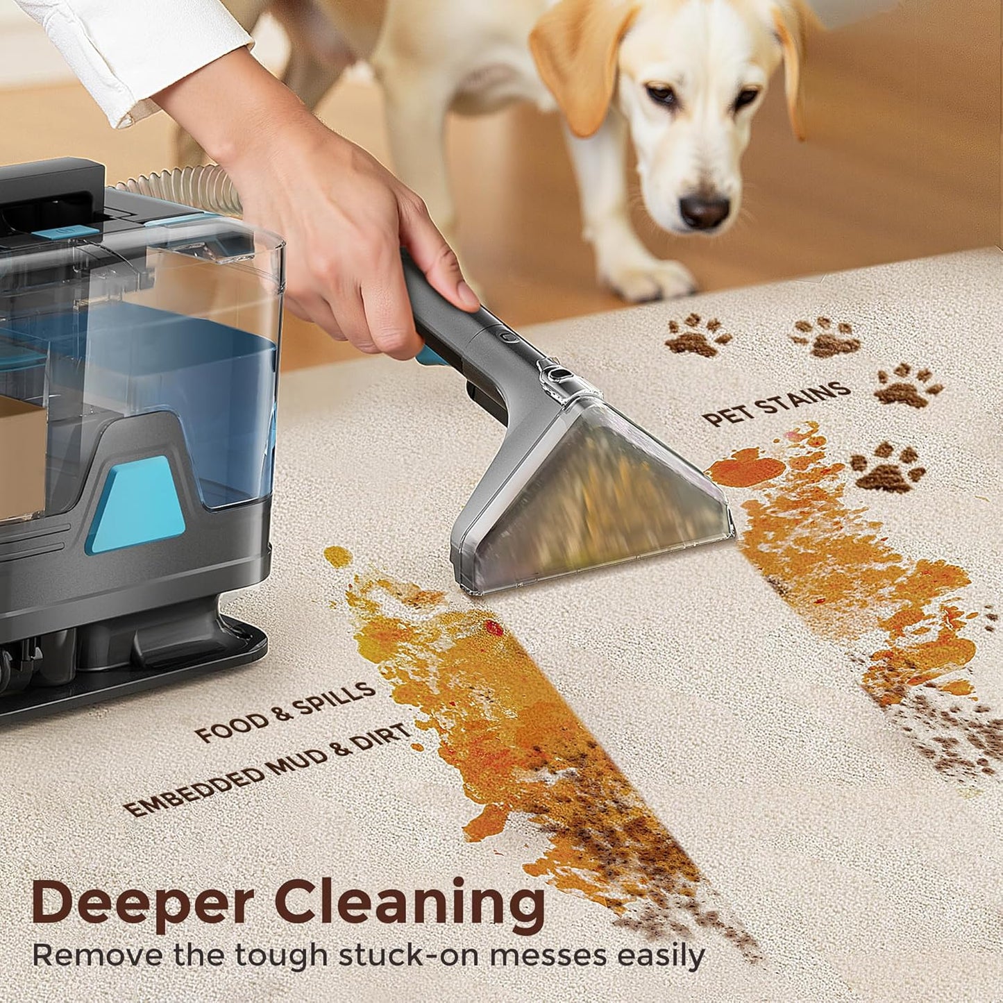 DEVOAC C8 Portable Carpet Upholstery Spot Cleaner Machine with Versatile Tools, Self-Cleaning, 18Kpa Powerful Suction, Pet Stain Remover, Car and Auto Detailer (Cyan)