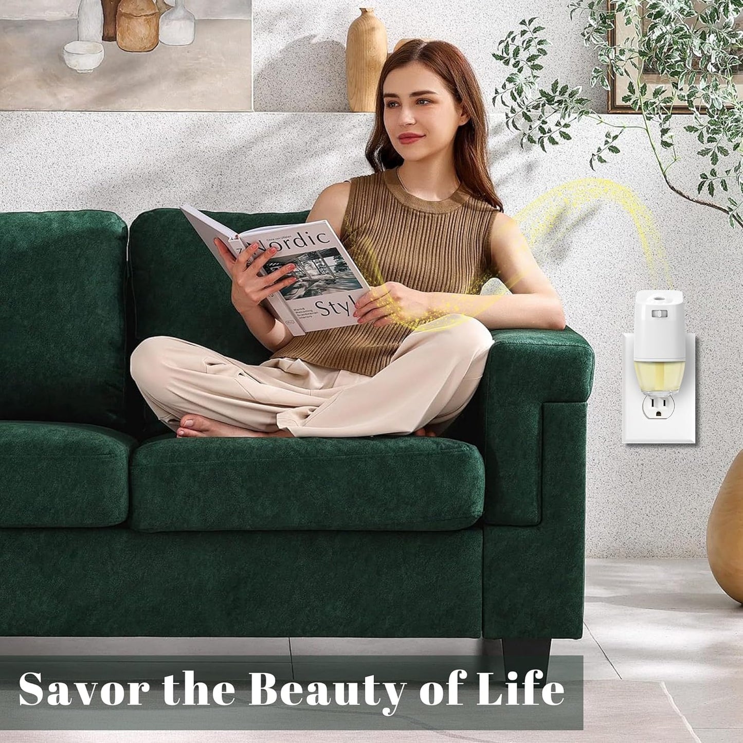 Plug-in Air Freshener Starter Kit, 1 Warmer and 9 Essential Oil Refills, Lavender, Vanilla, Linen Scent for Home, Bathroom and Office, Compatible with Air Wick and Glade Air Fresheners