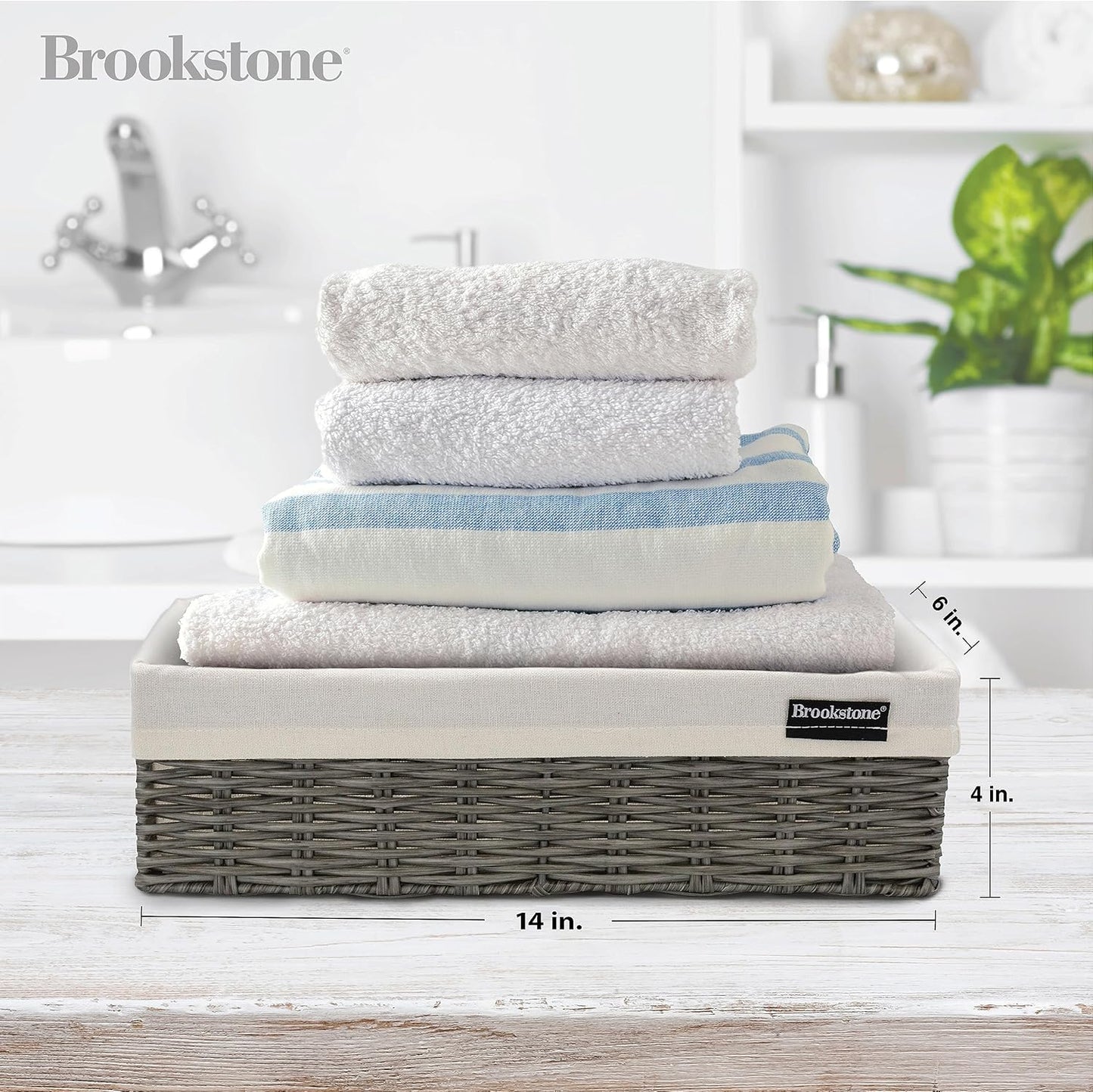 Brookstone Wicker Shelf Storage Basket Decorative Shelf Bin, bathroom organizers and storage, Boho Living Room Decor, Summer Storage 2025-2 Pack