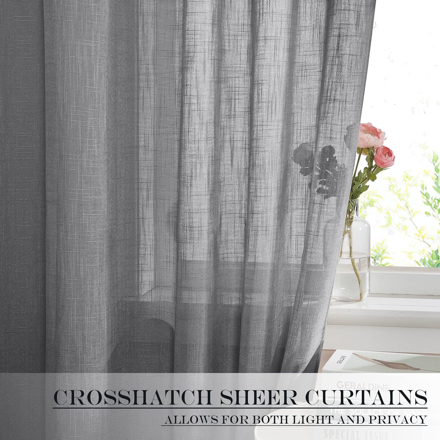 NICETOWN French Door Curtain with Tieback, Rustic Semi-Sheer Back Front Door Shade 50 Inches Long Curtains, Short Curtain Light-Filtering Privacy Window Decor, 1 Panel, Dark Grey, 26" Wide