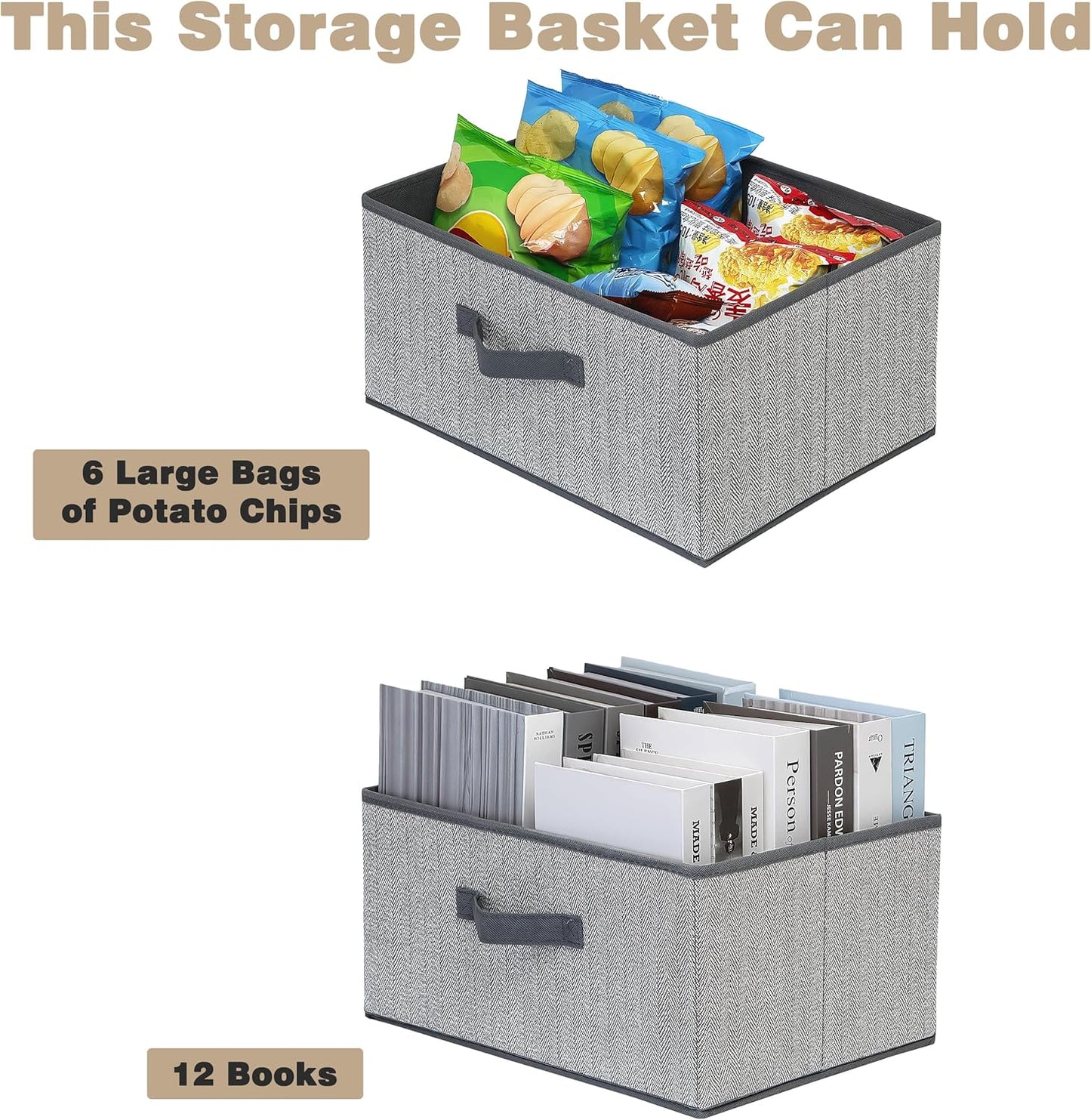 Storage Baskets, 15.7 Inch Woven Fabric Bins, Storage Cubes with Reinforced Handles, Organizer Bins for Closet Shelves, Foldable, for Toys, Clothes, Natural Beige (3PCS/Grey-15.7*11*7.8inch)
