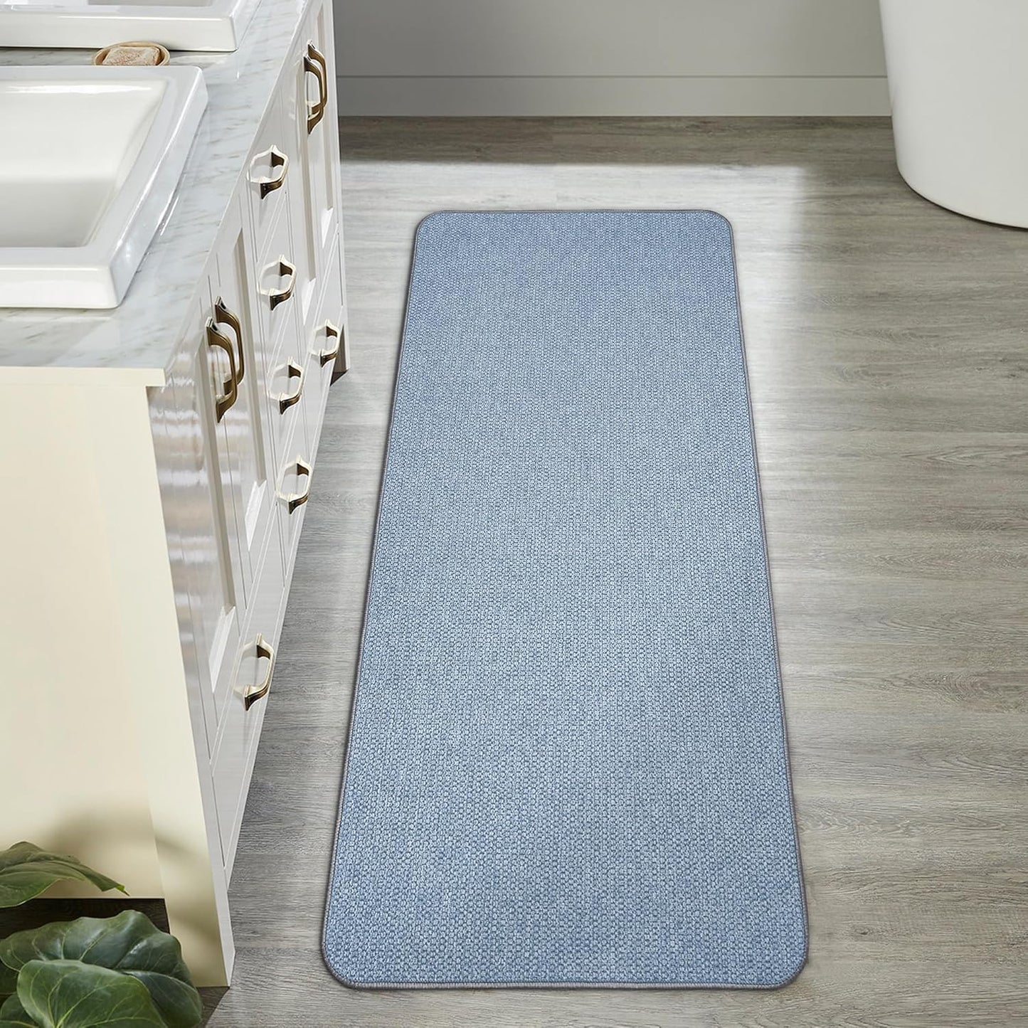 Bath Mat,Ultra Thin Bathroom Runner Rugs,Large Bath Mats for Bathroom,Quick Dry,Non-Slip,Machine Washable,Low Pile,Bath Rug,Shower Outside,Sink,Home Decor Accessories.Blue,2'x5'（24x60inch）