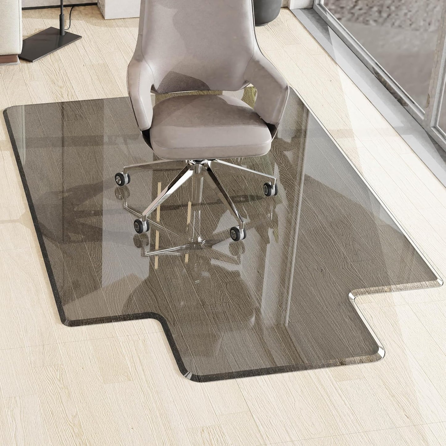 Beveled Edge Irregular Office Chair Mat with Lip for Carpet or Hardwood Floor Crystal Gray 48" x 60" for a Smooth Glide and Easy Roll On/Off, Heavy Duty and Non-Slip Floor Chair Mat with Lip