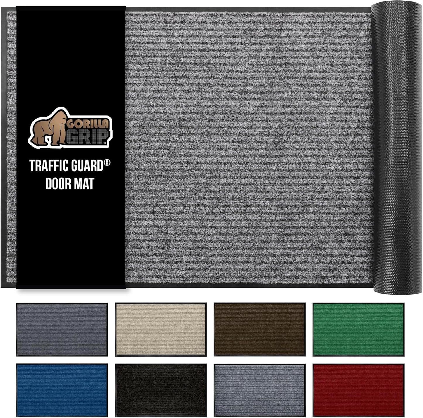 GORILLA GRIP Traffic Guard Door Mat, 60x36, Heavy Duty Welcome Mats, Commercial Office Space Doormat, Waterproof, Fade Resistant, Strong Rubber Backing, Low Profile, Shoe and Boot Scraper, Light Gray