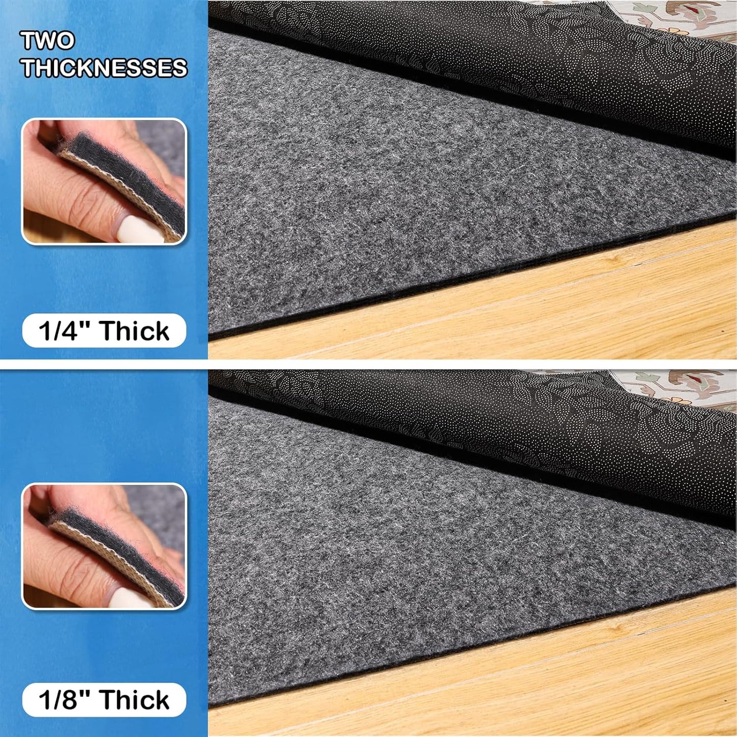 Non-Slip Rug Pads 5 x 7 ft, 100% Waterproof Extra Large Area Rugs Non Skid Rug Pad for All Floors and Finishes Durable Hardwood Floor Protective Felt Keeps Rugs in Place, Safe and Secure