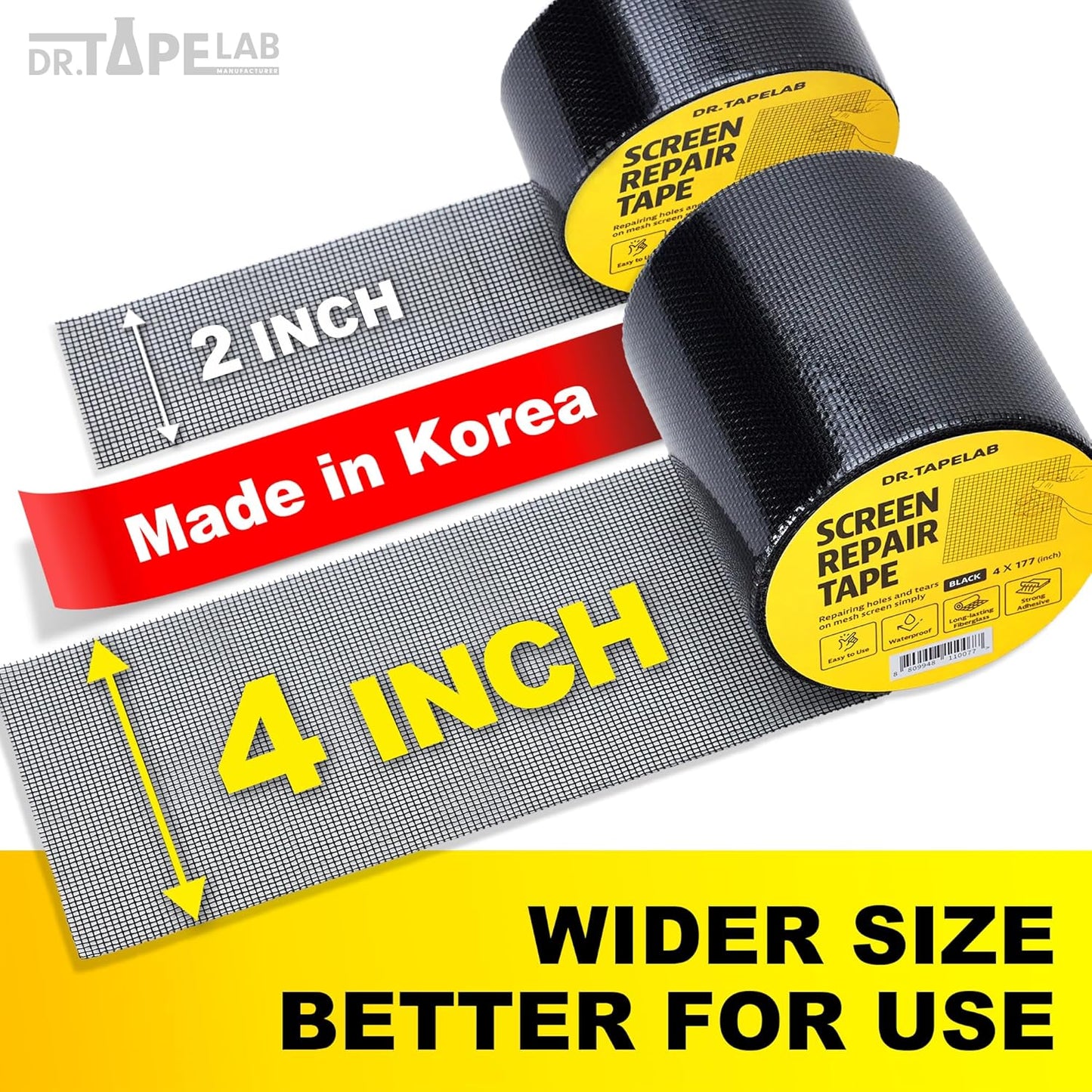 Black Window Screen Repair Tape, 2 in X 8.5 FT, Screen Repair Kit for Windows or Doors, Strong Adhesive Patch Kit Fiberglass Mesh Tape