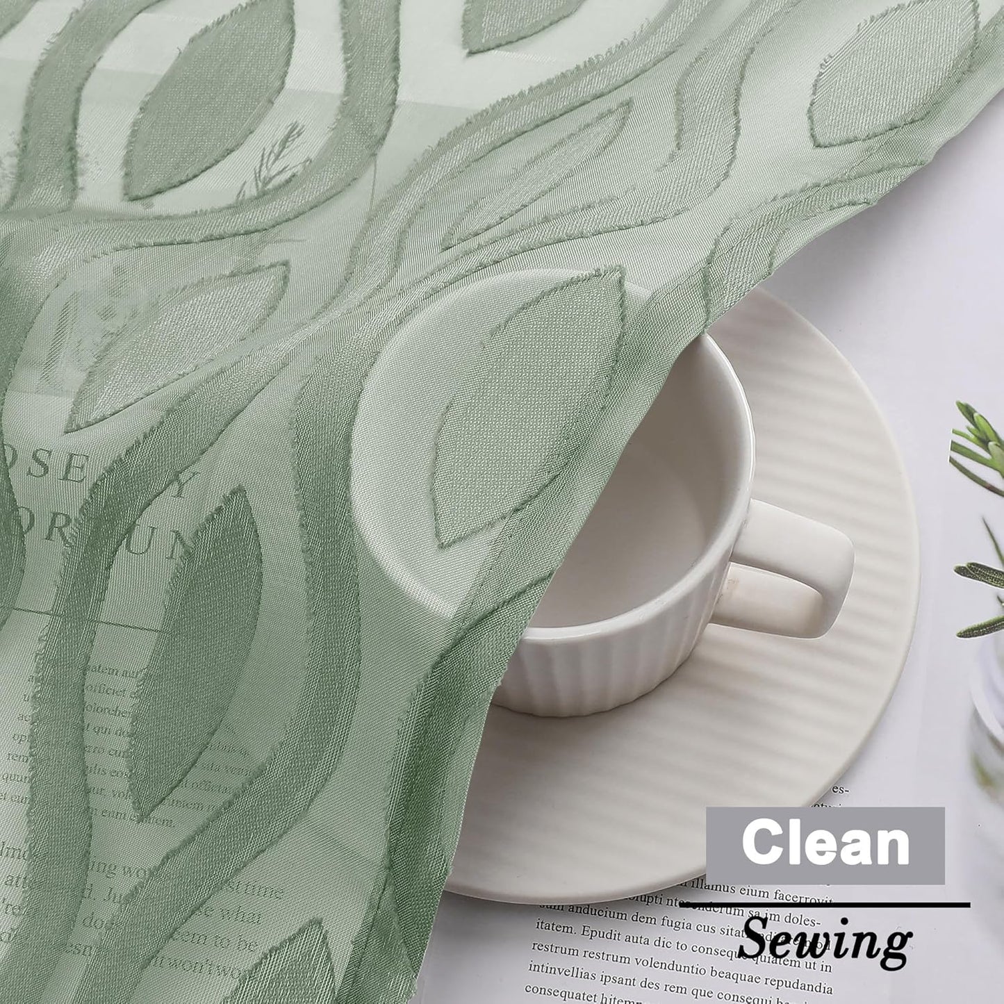 Aiyufeng Sheer Green Curtains 84 Inches Long 2 Panels, Modern Airy Light Filtering Wavy Line Clip Jacquard Window Treatments for Bedroom Living Room, Rod Pocket Curtain Drapes, Total 80 inches Width