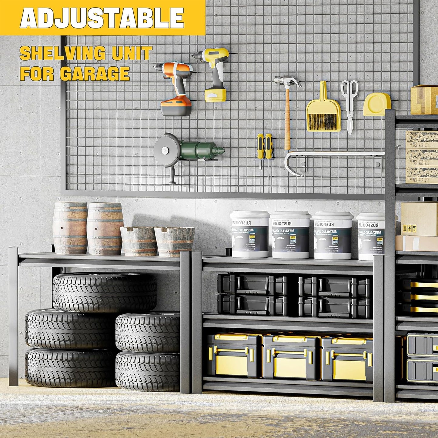 78" H 47.2" Wide Garage Shelving, Thickened Heavy Duty Metal Adjustable Shelves, Industrial Storage Rack