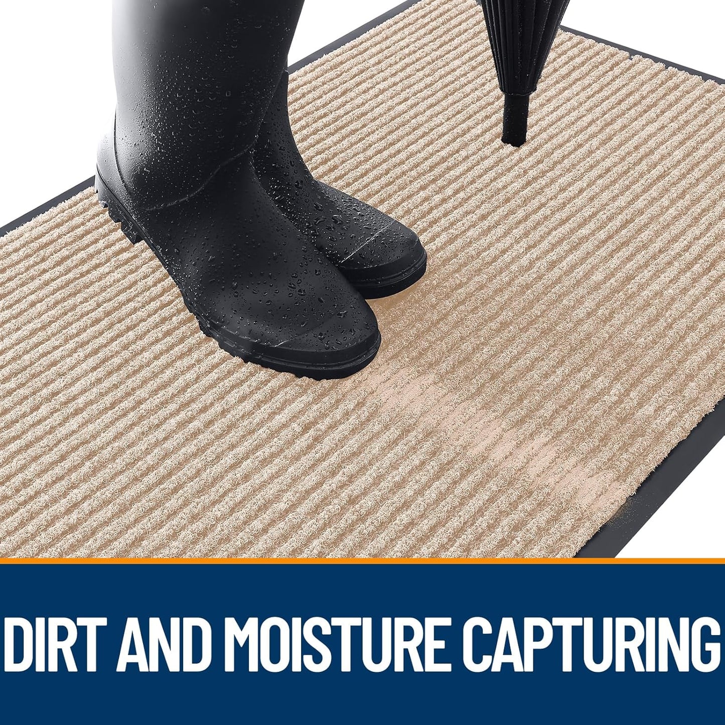 OLANLY Front Door Mat Indoor Outdoor Entrance, Waterproof Heavy Duty Doormat, Fade Resistant, Low Profile, Easy Clean Patio Porch Welcome Floor Mats for Entry, 29.5x17, Beige