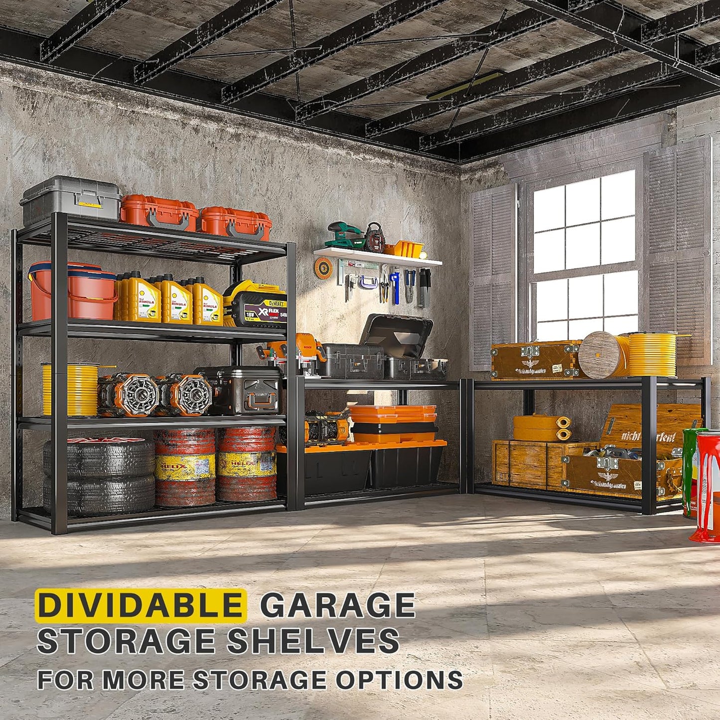 REIBII 40" W Garage Shelving 2240 LBS Storage Shelves Adjustable Heavy Duty Shelving 4 Tier Metal Shelves for Storage 59.5"H Metal Shelf for Pantry Basement Warehouse 40"W × 19.5"D × 59.5"H, 3 Pack
