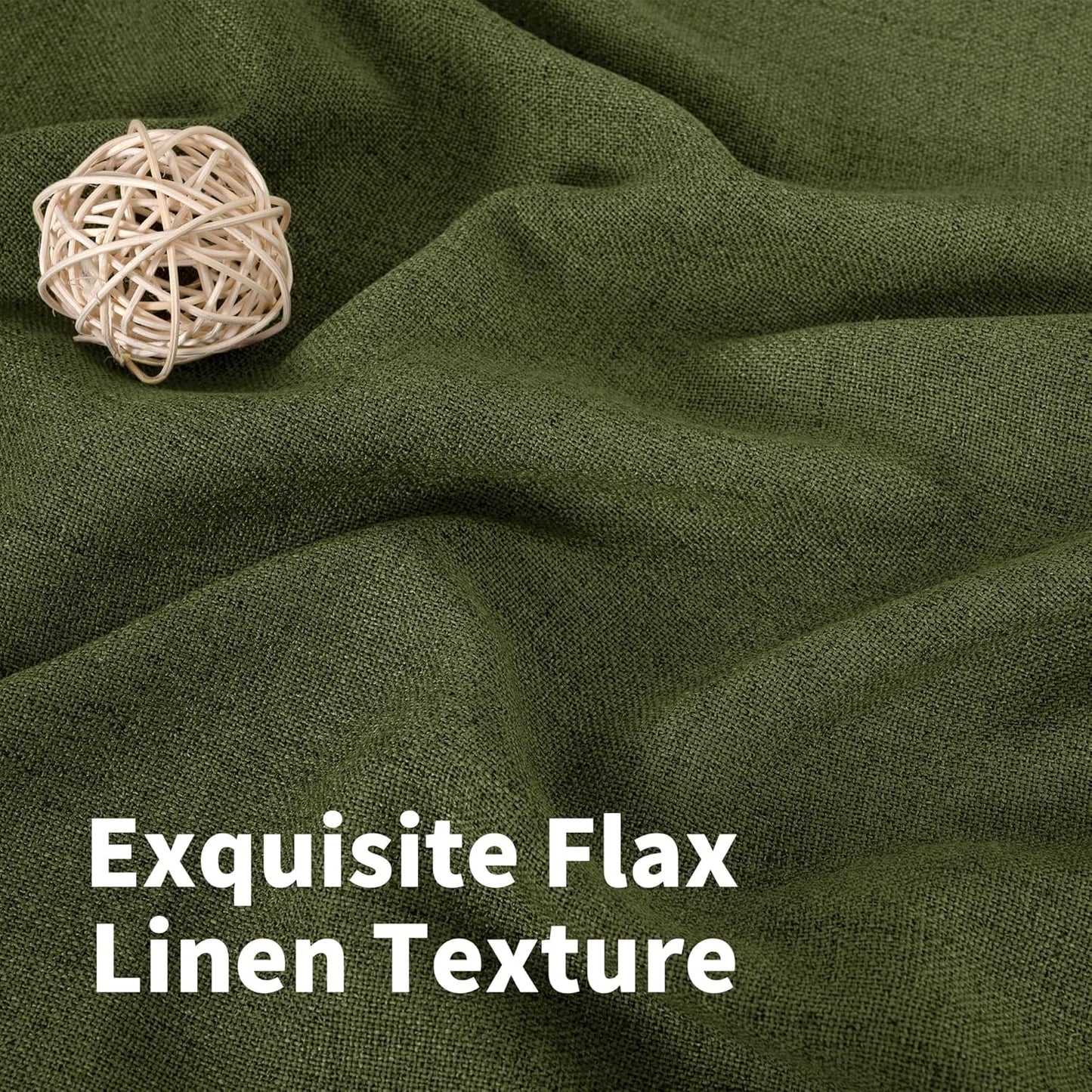 YoungsTex Olive Green Linen Curtains for Living Room 72 Inch Length, Light Filtering Rod Pocket Window Drapes Back Tab for Office Bedroom Farmhouse Lightweight, 2 Panels, 42 X 72 Inch