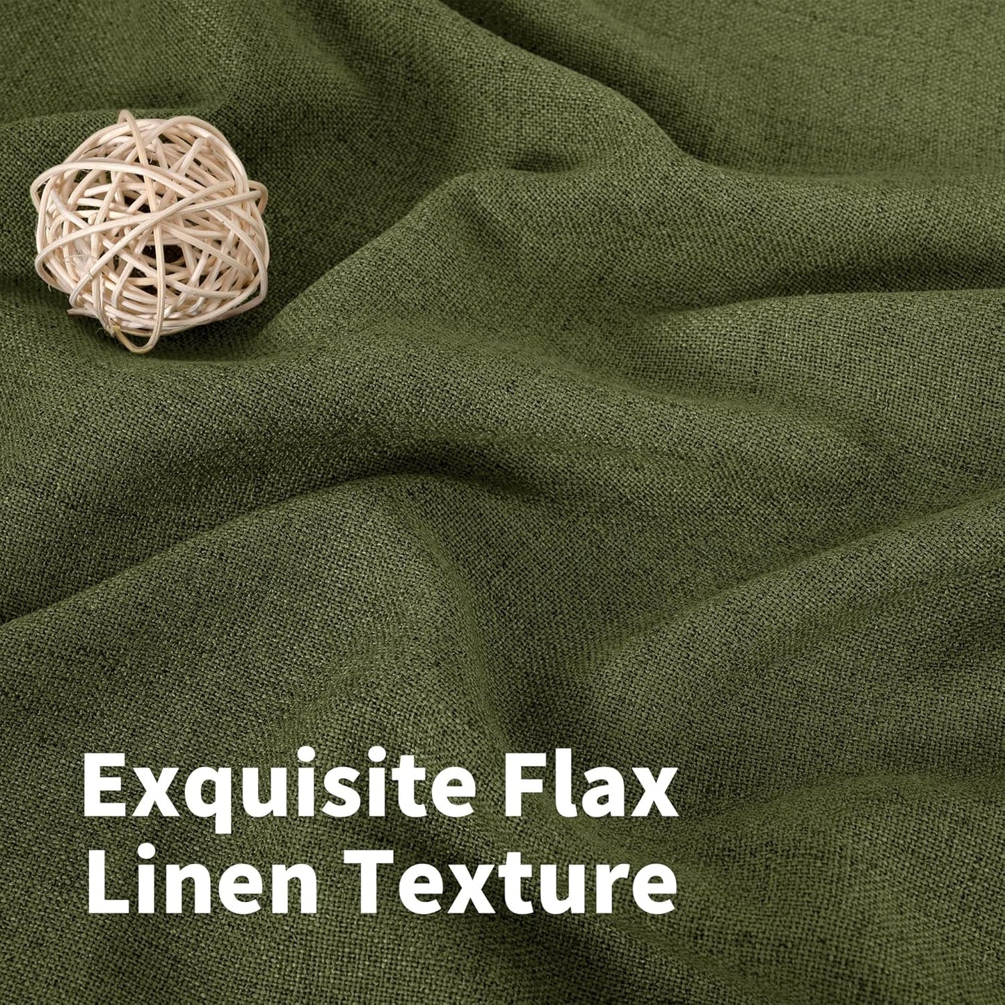 YoungsTex Olive Green Linen Curtains 48 Inch Length for Kitchen, Semi Sheer Small Window Drapes with Rod Pocket Back Tab Light Filtering for Short Living Room Bedroom, 2 Panels, 42 X 48 Inch