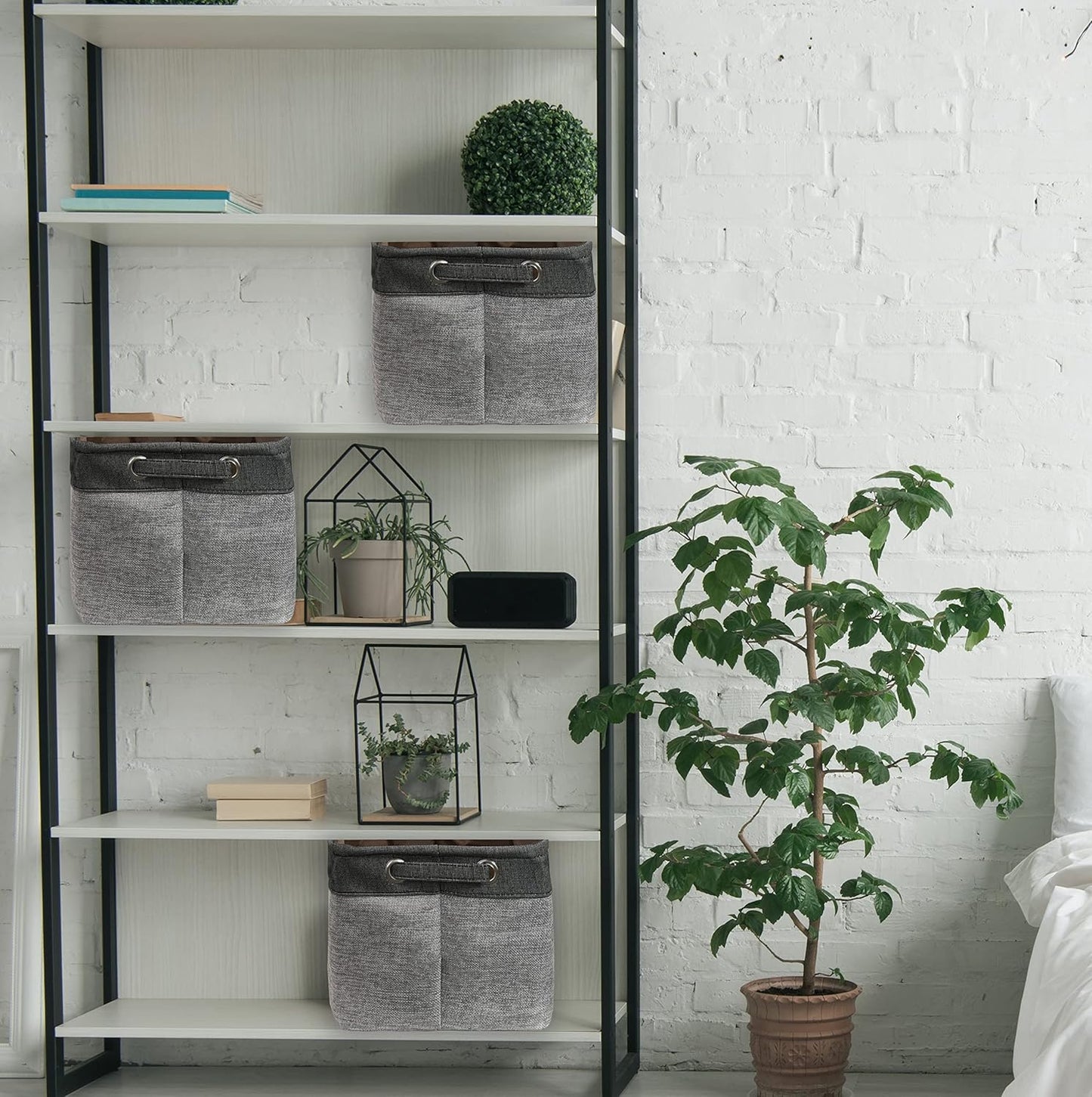 SIMPLE HOUSEWARE Large Fabric Storage Bin, 14.4" x 10" with Handles, 3-Pack, Foldable Organizer for Closet and Shelf, Dark Gray