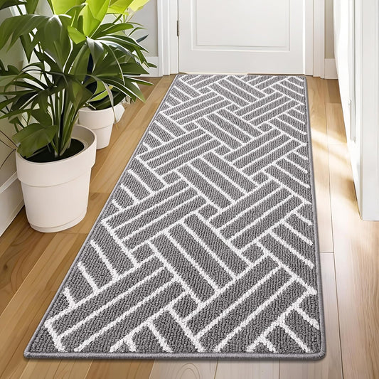 OLANLY Runner Indoor Door Mat, 70x23 Inch, Dirt Resistant and Absorbent, Non-Slip Rubber Backing Floor Mats, Easy Clean Low-Profile Doormat for Entryway, Front Door, and Inside Entrance, Grey